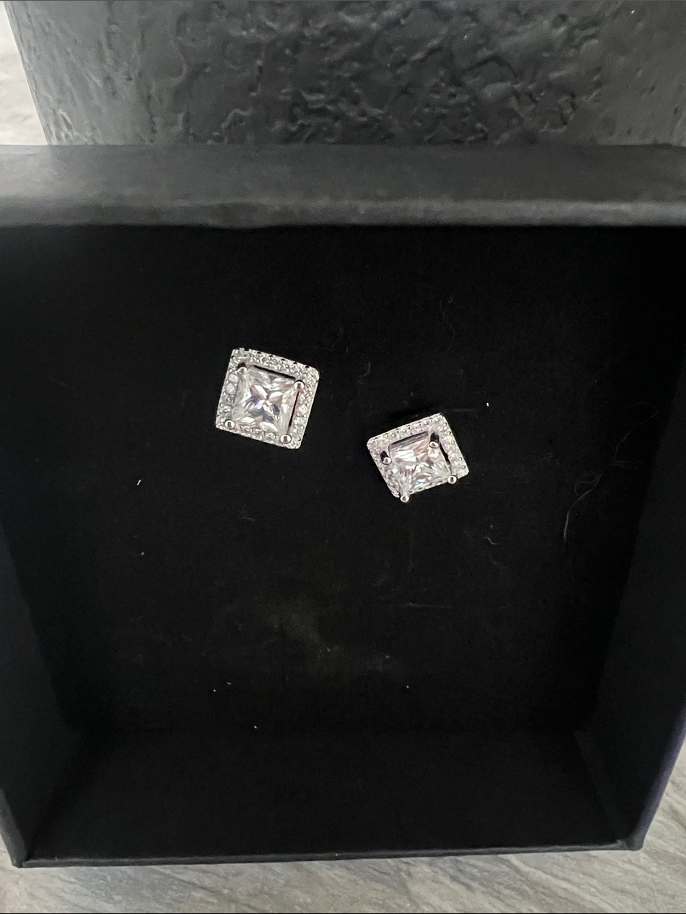 Moissanite Square Halo Stud Earrings - White